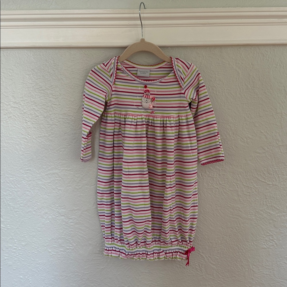 Squiggles Striped Nightgown with Pink and Green